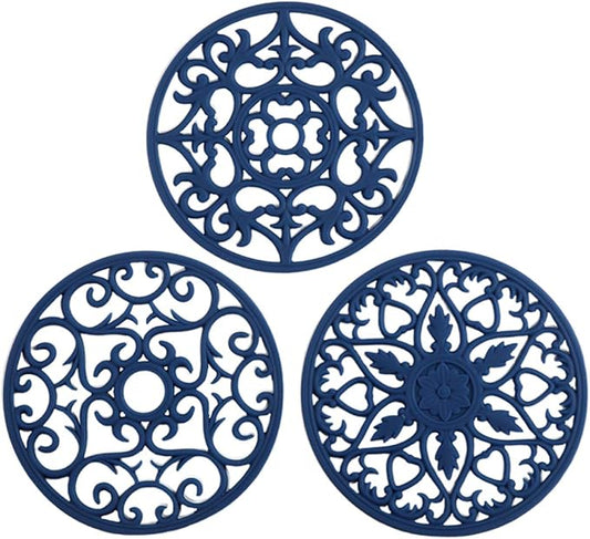 Colinda Silicone Trivet for Hot Dishes, Hot Pot and Pads - Protect Countertop from Hot Pot and Pans Coming Out from the Oven or Stove - Non-Slip & Heat Resistant,Navy Blue,Set of 3