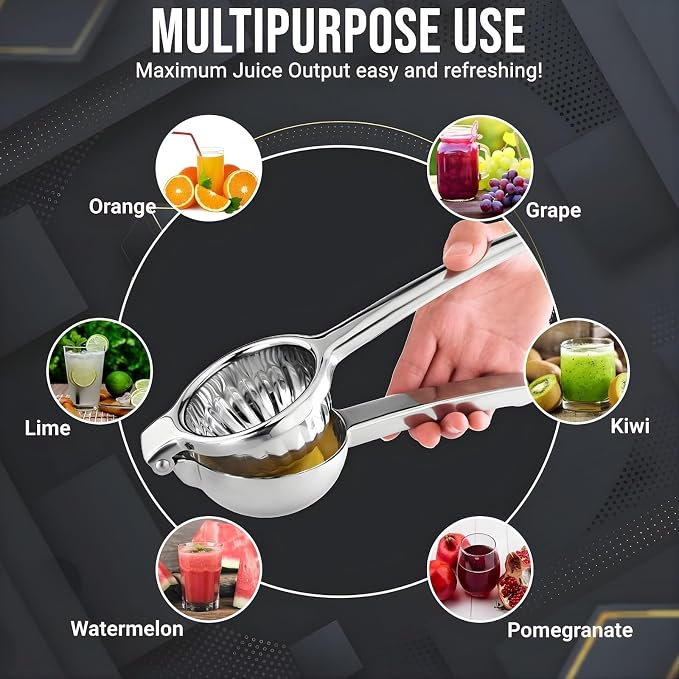 Extra Large Lemon Squeezer - Heavy Duty Stainless Steel Citrus Press with Jumbo Bowl - Manual Juicer for Lemons, Limes & Oranges - Professional Strength Metal Squeezer - Dishwasher Safe