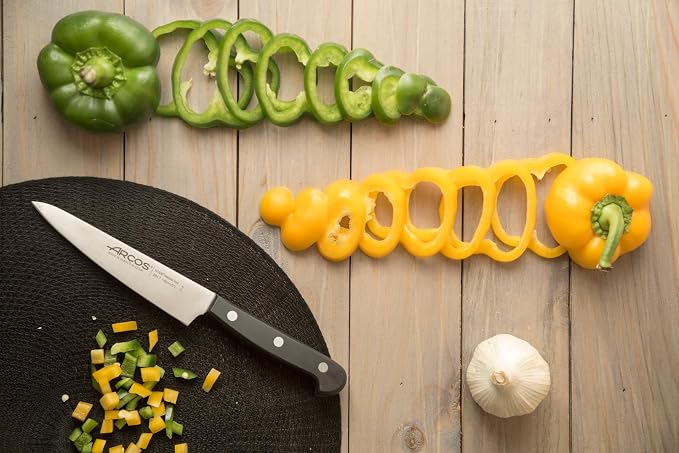 Arcos Chef Knife 5 Inch Stainless Steel. Cooking Knife to Cut and Peel Fruits and Vegetables. Ergonomic Polyoxymethylene Handle and 140mm Blade. Series Universal. Color Black