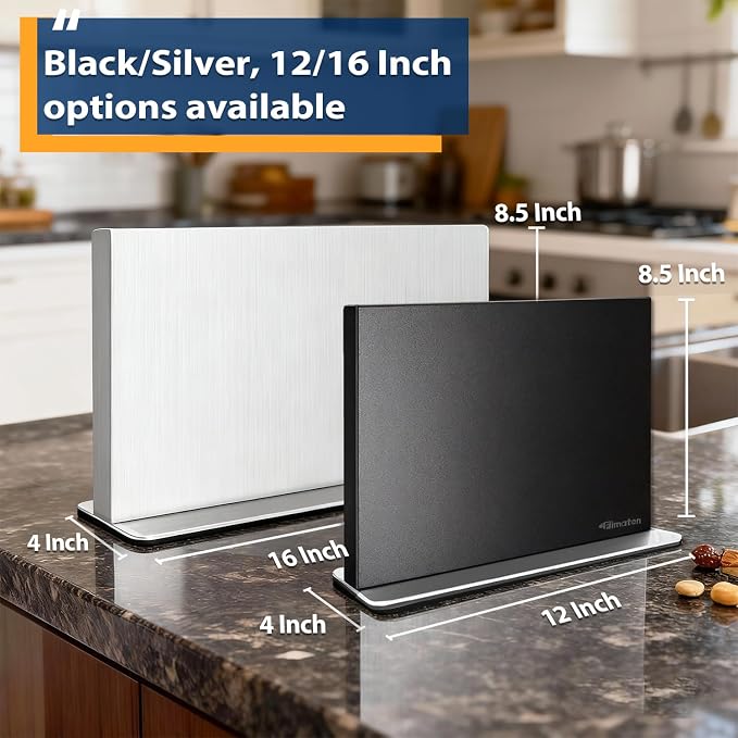 Magnetic Knife Block Stand Without Knives 12 Inch Silver Stainless Steel Double Sided Home Kitchen Organizer Storage Knife Holder Board for Counter Top with Strong Magnets