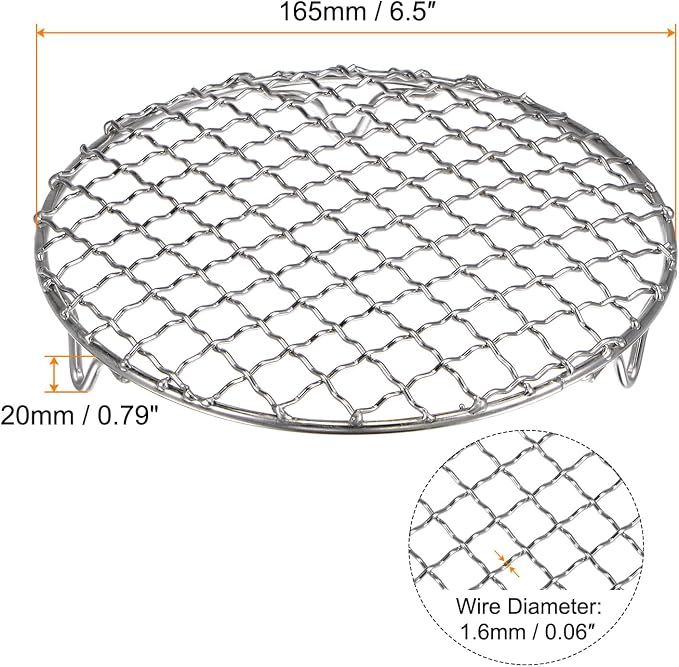 HARFINGTON Round Cooking Rack 6.5-inch 201 Stainless Steel Cross Wire Barbecue Grill Net with 20mm Legs for Cooking Baking Steaming BBQ