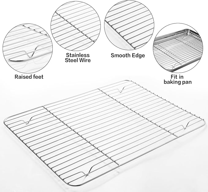 MCIRCO 6 Piece Stainless Steel Baking Sheet with Rack with Silicone Baking Mat Set (2 Pans + 2 Racks + 2 Mats), 17.3 x 13 x 1 Inch Cookie Sheet with Cooling Rack, Easy Clean