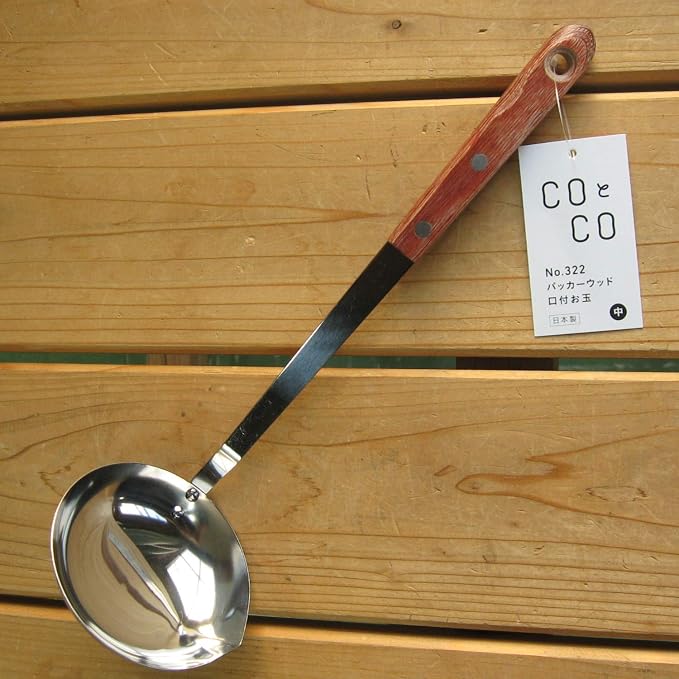 Frost Bird Seisakusho Pakka Wood Ladle Medium Stainless Steel Wood Pattern Made in Japan