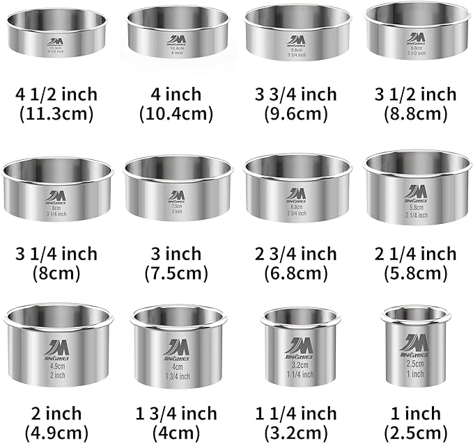 Round Cookie Biscuit Cutter Set 12 Pieces Graduated Circle Pastry Cutters 18/8 Stainless Steel Cookie Cutters1inch - 4 1/2inch Donut Cutter Ring Molds GIFT Package