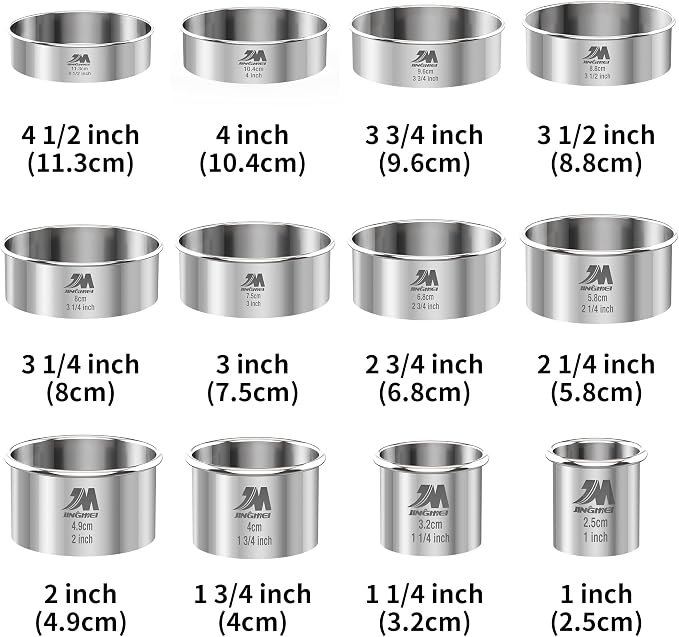 Round Cookie Biscuit Cutter Set 12 Pieces Graduated Circle Pastry Cutters 18/8 Stainless Steel Cookie Cutters1inch - 4 1/2inch Donut Cutter Ring Molds