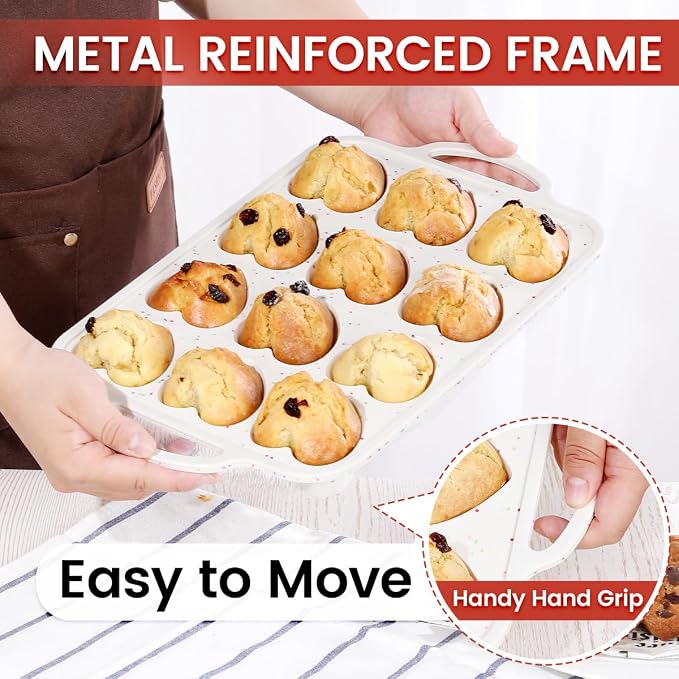 CAKETIME Heart Shaped Silicone Muffin Pan, Metal Reinforced Frame 12 Cups Silicone Molds for Valentine's Day Baking Muffins, Cupcakes, Tartlets, Egg Bites, Chocolate Muffin, Soaps 2 Pack