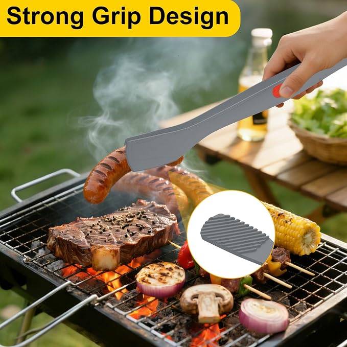 Beijiyi Kitchen Tongs for Cooking, 9" & 12" Set, Silicone Cooking Tongs with Silicone Tip for Nonstick Cookware, 600°F Heat Resistant, Stainless Steel Core, Great for Grilling and Serving Food (Gray)