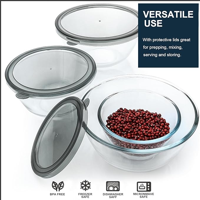 M MCIRCO 4 Packs Glass Mixing Bowls with Lids Set, 0.8/1.7/2.9/4.8 Qt | Glass Bowl Set, Nesting Bowls for Meal Prep, Food Storage, Bowls For Cooking, Baking, BPA Free