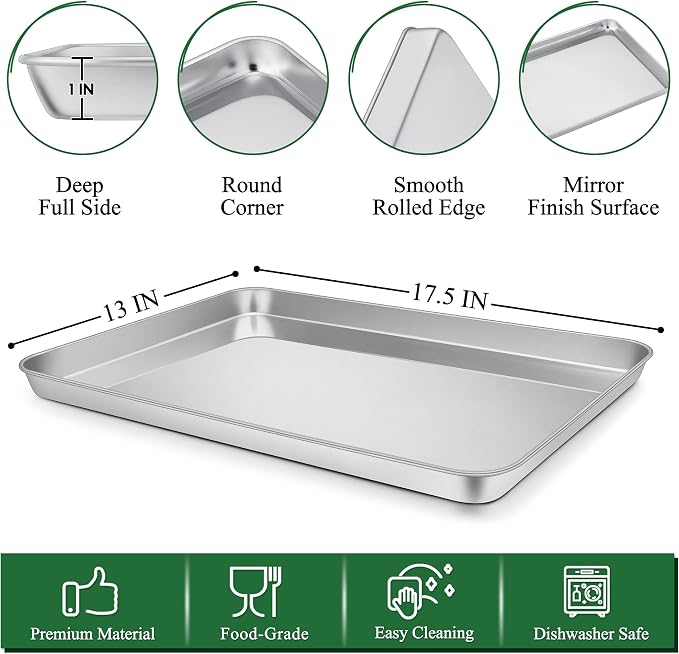 P&P CHEF 17.5 Inch Baking Sheet Pan and Cooking Rack - 4 Pieces | 2x Cookie Sheet + 2x Grid Rack, Stainless Steel Oven Tray with Wire Rack for Oven Baking, Healthy & Sturdy & Easy to Clean