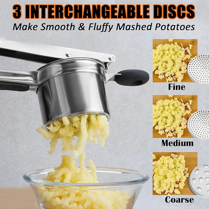 Stainless Steel Potato Ricer 15 oz with 3 Interchangeable Discs - Heavy - Duty and Durable Kitchen Tool for Effortless Mashing