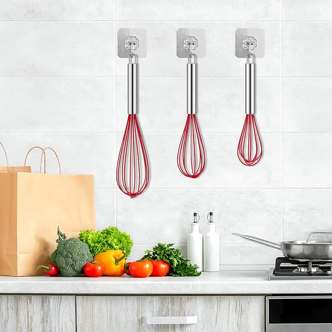 Silicone Whisk, Sturdy Color Balloon Line Whisk Set of 3 Pieces, Upgraded Kitchen Mixer, Stainless Steel Handle, Chef's Best Kitchen Tools for Cooking, Stirring, Mixing, Battering, Stirring