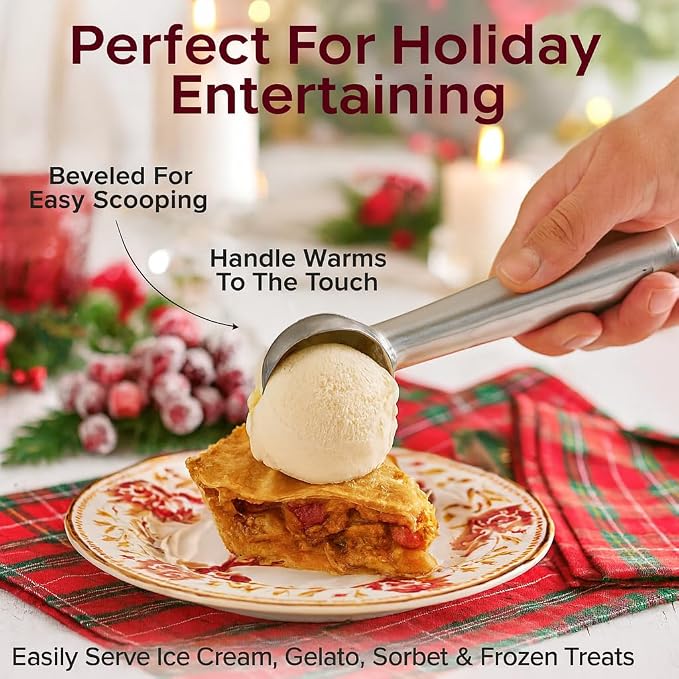 HIC Kitchen Anti-Freeze Ice Cream Scoop, Non Toxic Self Defrosting Handle, Easy Release For Ice Cream Gelato Sorbet Frozen Yogurt, Set of 2