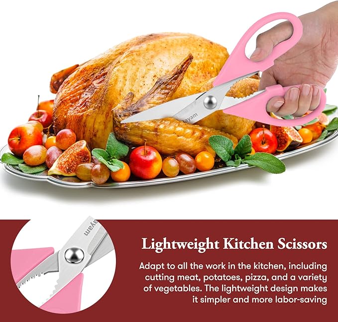 All Purpose 8.5" Cooking Scissors with Sheath, Pink Kitchen Gadgets for Women, Mom, Wife, Her