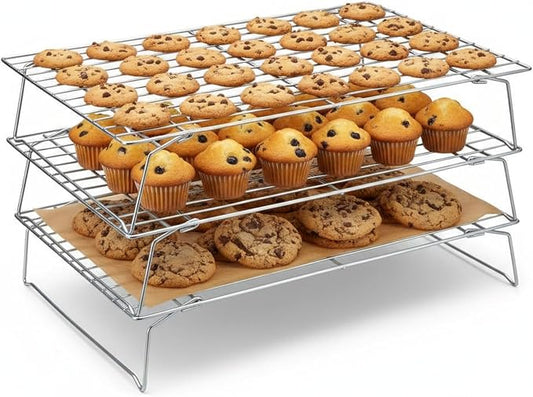 Hunnycook Cooling Racks - 10 * 16 Inch 3PCS Stackable Tall Baking Racks, Stainless Steel Wire Rack for Baking Sheet, Cooling Racks for Cooking and Baking, Oven and Dishwasher Safe