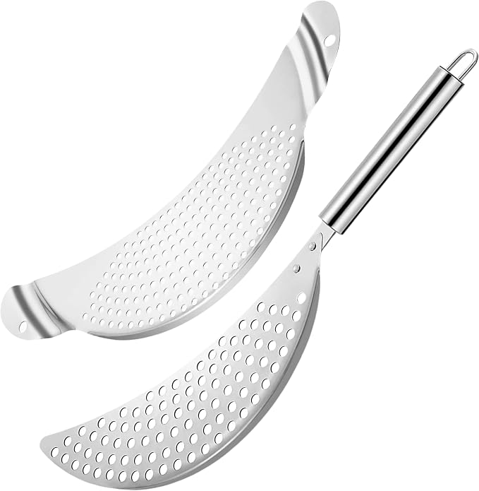 Pack of 2 Pot Strainer with Handle – 10 Inch Stainless Steel Colander with Handle Held Crescent Drainer Pan Crescent Pot Strainer Stainless Steel for Kitchen
