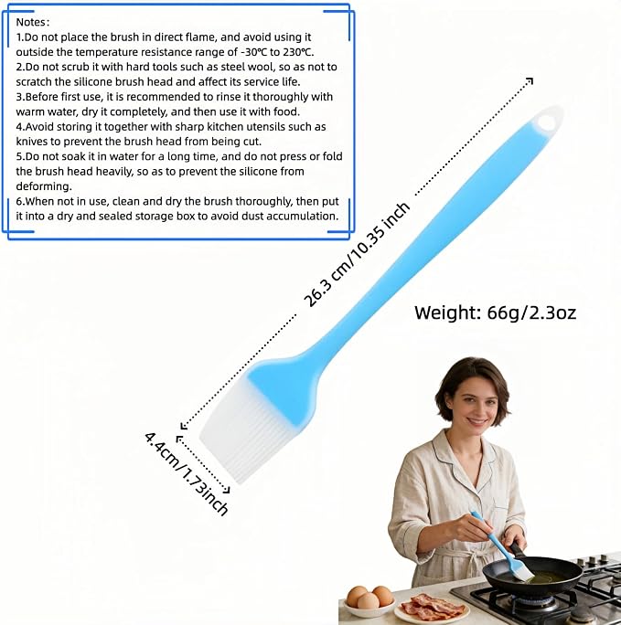 Silicone Basting Pastry Brush, 10.35 Inch, Blue, Food Grade, Heat Resistant -30°C to 230°C, No Bristle Loss, for Baking, BBQ, and Cooking