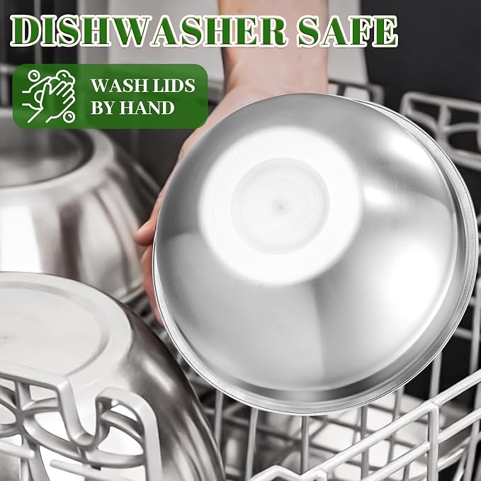 8PCS Mixing Bowls with Lids Set - 5 Nesting Mixing Bowls, 3 Grater Attachments, Lids, Stainless Steel Mixing Bowls for Mixing & Serving, Size 1.5/2.1/3.5/4/4.5 QT, Colorful