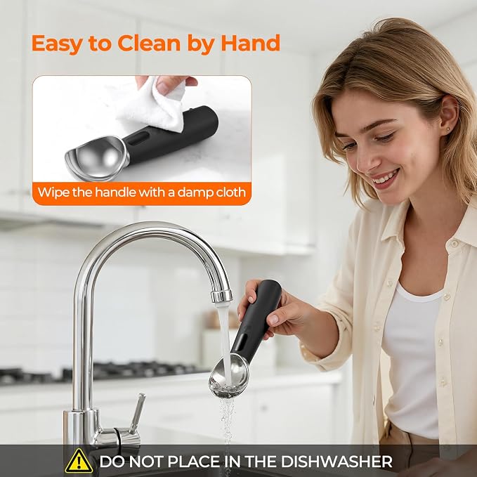 Heated Ice Cream Scoop Rechargeable, 3-Speed Electric Warming Ice Cream Scooper with LED Display, Heats to 160°F for Hard Ice Cream and More, Easy for Seniors & Kids, IP67 Waterproof, Easy to Clean