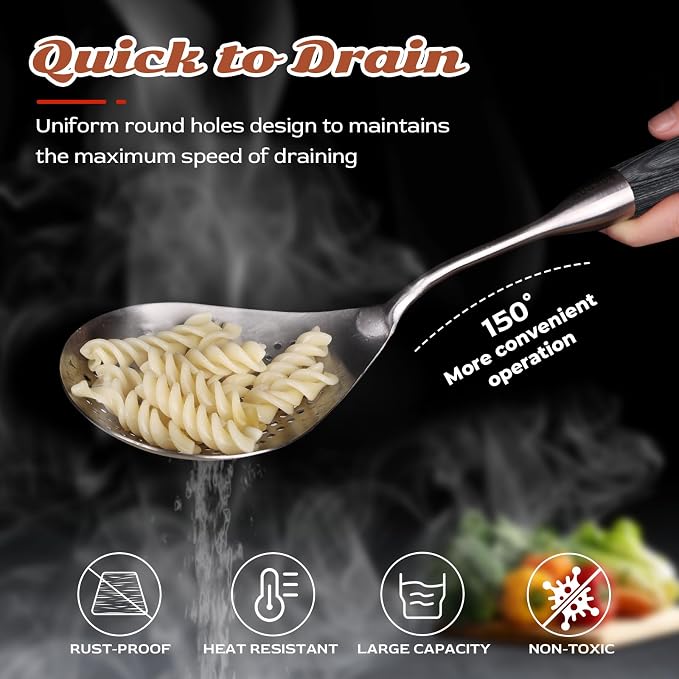 Skimmer Slotted Spoon,304 Stainless Steel Ladle/Strainer for Cooking and Frying, Pasta Strainer/Frying Spoon for Kitchen and Colander