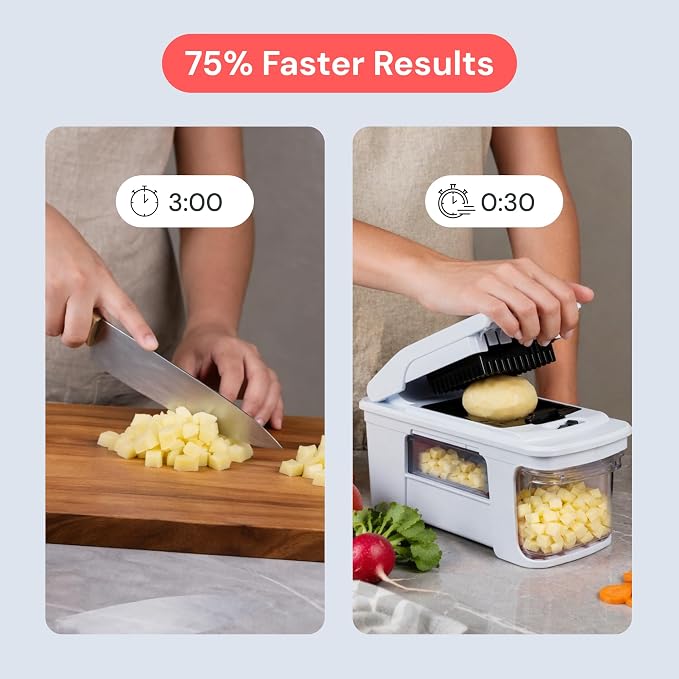 Fullstar XL Vegetable Chopper & Mandoline Slicer – Vegetable, Onion, Potato, Food, Veggie & Fruit Slicer, Dicer & Spiralizer with Pull-Out Catch Tray, Kitchen Gadgets & Gifts (8 in 1, Black/White)