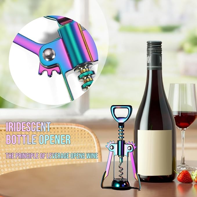 Winged Corkscrew, Iridescent Bottle Opener, Cork Remover, Rainbow Wine Gift Accessory, Mirage, Set of 1 (Iridescent)