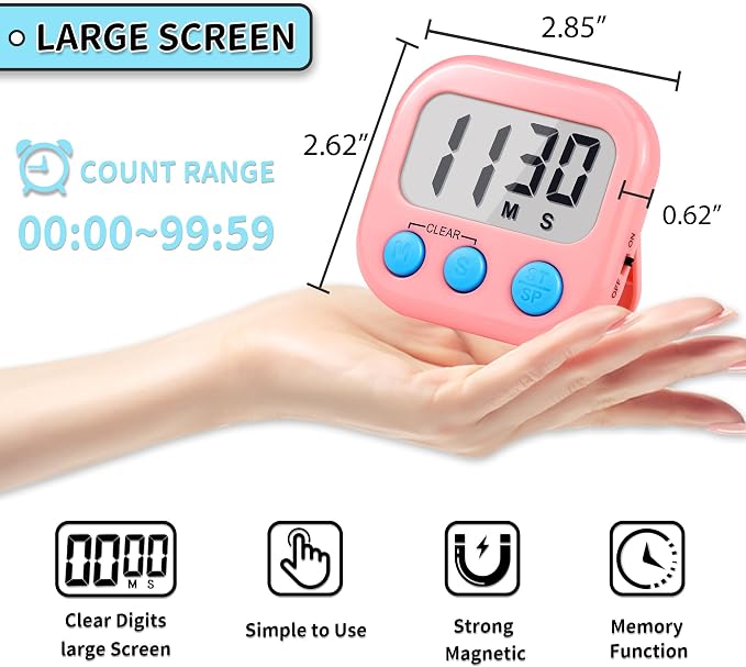 Timer for Kids Teachers Supplies Digital Kitchen Timers for Cooking Large Magnetic Classroom Timer 12Pack-Blue Pink