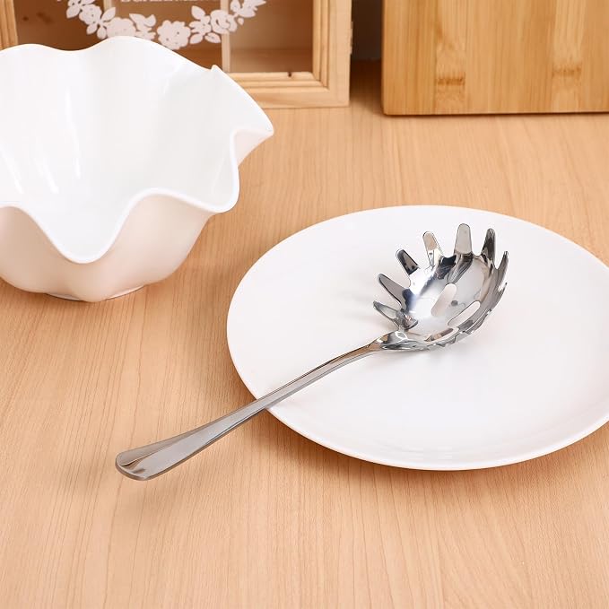 Alipis Stainless Steel Spaghetti Spoon Server 9.44In Pasta Serving Utensil with Comfortable Handle for Noodles Eggs Dumplings - Kitchen Tool for Home and Restaurant