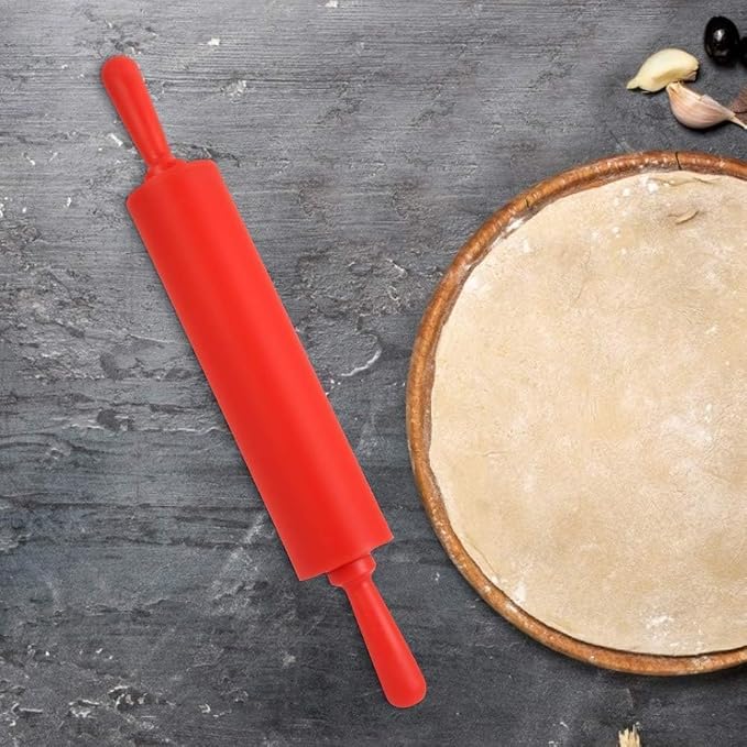 Rolling Pin for Baking, 12 Inch Non-Stick Silicone Handle Rolling Pin for Kitchen Pizza, Bread, French Fondant, Dough, Pie Cookie(red)