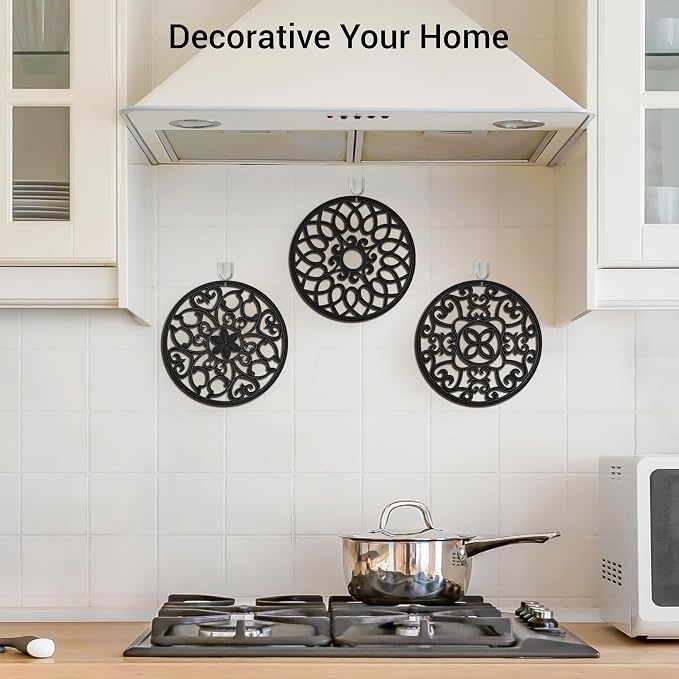 SMARTAKE 3 Set Silicone Trivet Mats for Hot Dishes, Heat Resistant Pots and Pans Holders, Non-Slip Flexible Hot Pads Coasters for Countertops Table, Modern Kitchen Decor Accessories (Black)
