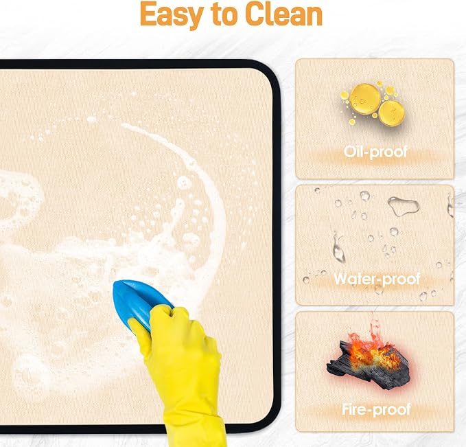 2 PCS Heat Resistant Mats for Countertop Air Fryer, 20x16in, Khaki | 1022 ℉ Fireproof mat, air fryer accessories for ninja, cosori, waterproof hot pads for kitchen toaster, oven, coffee maker