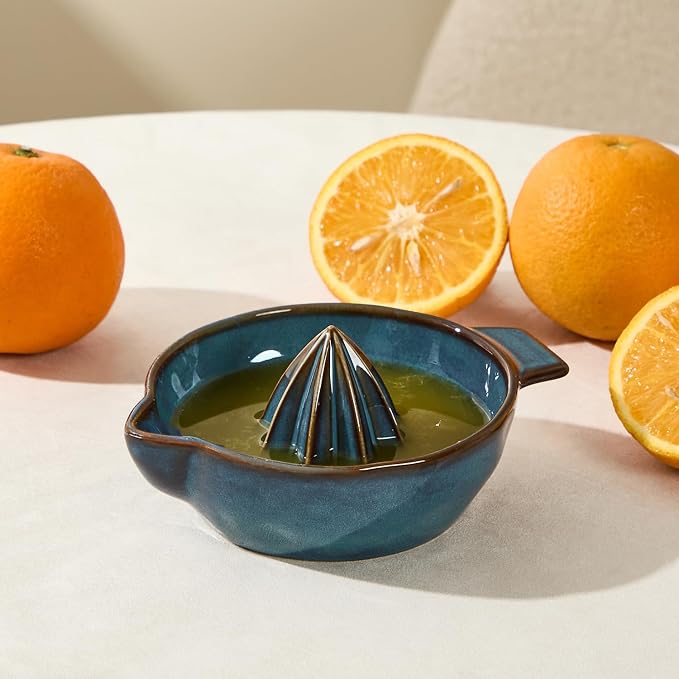 Ceramic Lemon Juicer Reamer Manual Citrus Lime Hand Squeezer Bowl with Handle and Pour Spout, Handheld, Easy to Use and Clean