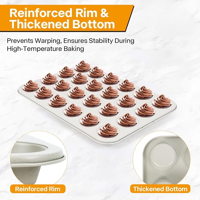 2-Pack 24-Cup Mini Muffin Pan, Ceramic Nonstick Cupcake Tin for Bite-Sized Treats