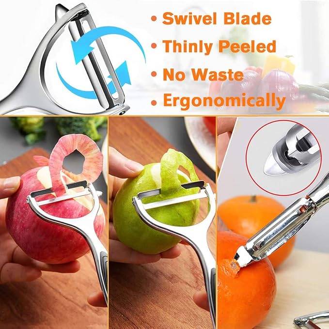 Stainless Steel Vegetable Peeler,Potato Peelers With Potato Eye Remover,Y-Shaped Peele rs & I-Shaped julienne Peeler for All Fruits &Veggies,Durable Non-Slip Handle,Set of 3