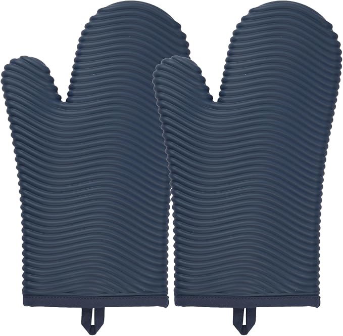 YUTAT Silicone Oven Mitts,Heat Resistant Oven Gloves with Soft Polyester Filling,Perfect for Baking and Cooking,Blue,2 Pcs Set