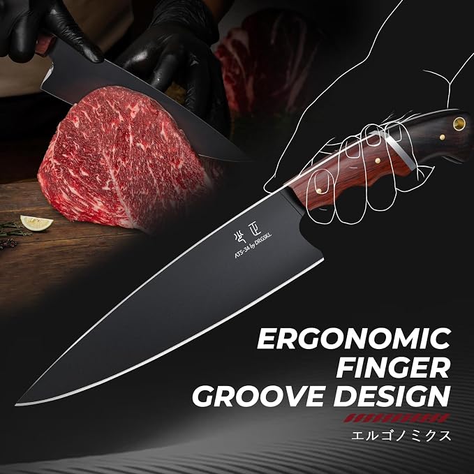 DRGSKL Kitchen Knife Set with Bag - 6 PCS Chef Knives Set - Cleaver, Boning, Fillet, Santoku, Kitchen Utility Knives, Chef Knife with Full Tang Wooden Handle, Gifts for Men and Women