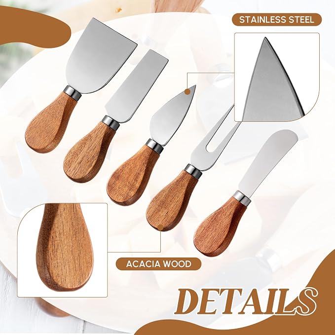 Hushee 46 Pcs Charcuterie Boards Accessories with Magnetic Acacia Wood Holder Wooden Cheese Knife Set for Wood Handle Knives for Cheese Knife Slicer with Tongs, Spoons, Forks, Honey Dipper (Style 3)