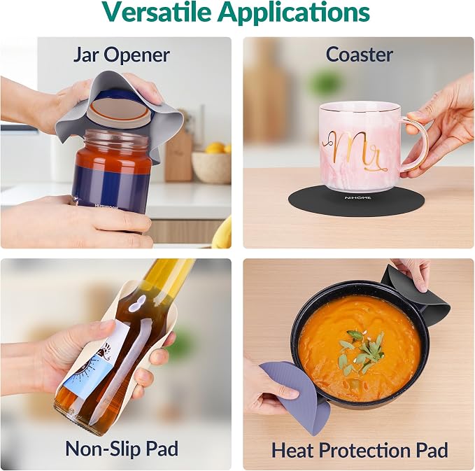 NiHome Silicone Jar Opener Gripper Pads, 6 In for Seniors, Neutral, 4 Pack | Textured Back Pattern For Superior Grip, Food-Grade Silicone, Heat-Resistant Multi-Use Kitchen Pad For Jars, Pots, Spoons