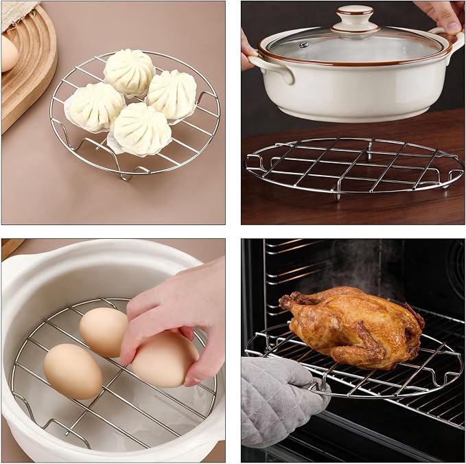 Murtenze 2 Pack Stainless Steel Cooling Rack, 9.8 x 6.7" Oval & 6" | Round Roasting Rack, Kitchen Baking, Roasting, Steaming
