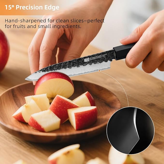 FINDKING Kitchen Utility Knife, 5 Inch Japanese Paring Knife, Small Fruit Knife with 9Cr18MoV High Carbon Steel Blade, Rosewood Octagonal Handle, for Fruits and Vegetables, Dynasty Series