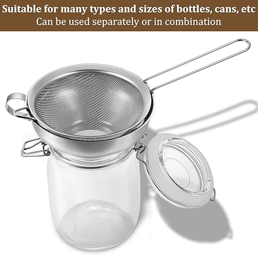 Boao 4 Pcs Stainless Steel Canning Funnels with Fine Mesh Strainer for Narrow Wide Mason Jars Food Grade 1.4 Inch/2.3 Inch Stainless Steel Funnel for Kitchen Use Spices Juices Powder(Silver)