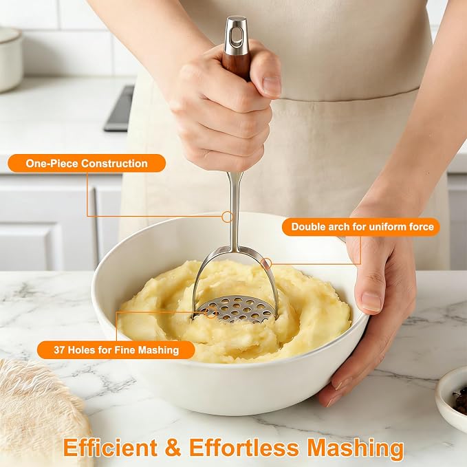 304 Stainless Steel Potato Masher, Heavy Duty Mashed Potato Masher, Professional Integrated Honeycomb, Effortless Mashing Tool for Potatoes, Avocados, Vegetables, Fruit, Meat, Dishwasher