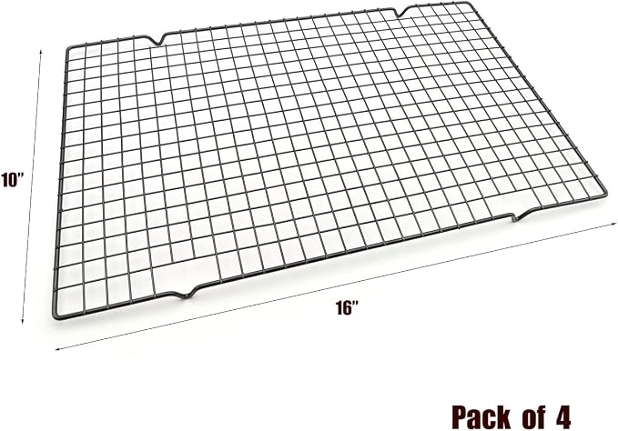 Baking Rack Cooling Rack,Size 16"x 10" Cool Cookies Cakes Breads Heavy Duty Commercial Quality Wire Rack (4 pack)
