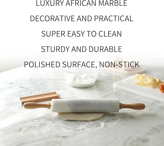 Koville Marble Rolling Pin, Non-Stick African Stone Polished Dough Roller
