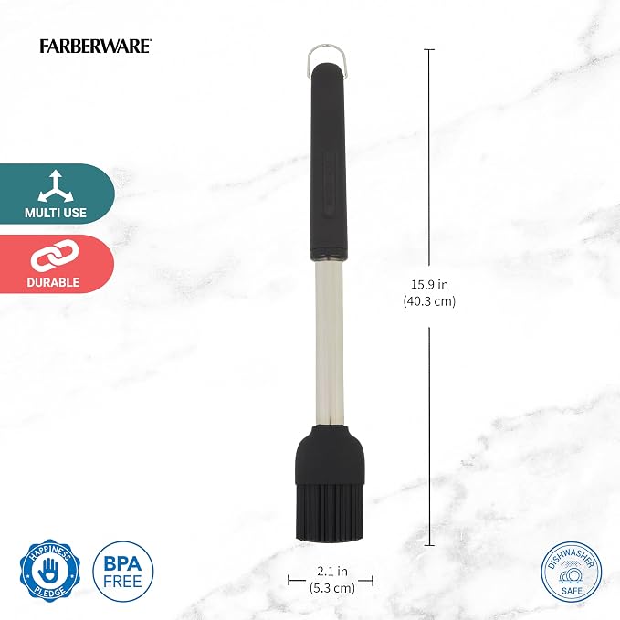 Farberware Silicone Basting Brush with Black Handle, 16-Inch Pastry and BBQ Brush for Grilling, Roasting, and Baking - Dishwasher Safe Kitchen Tool