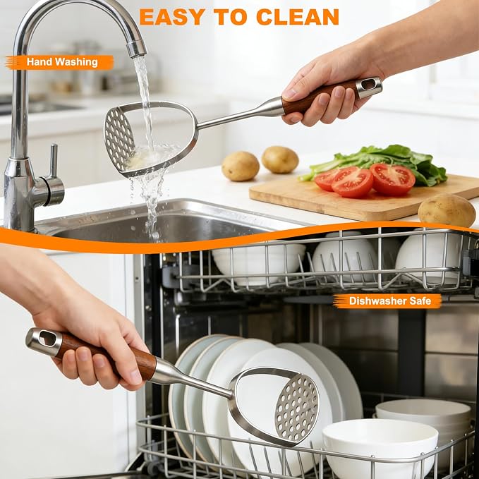 304 Stainless Steel Potato Masher, Heavy Duty Mashed Potato Masher, Professional Integrated Honeycomb, Effortless Mashing Tool for Potatoes, Avocados, Vegetables, Fruit, Meat, Dishwasher