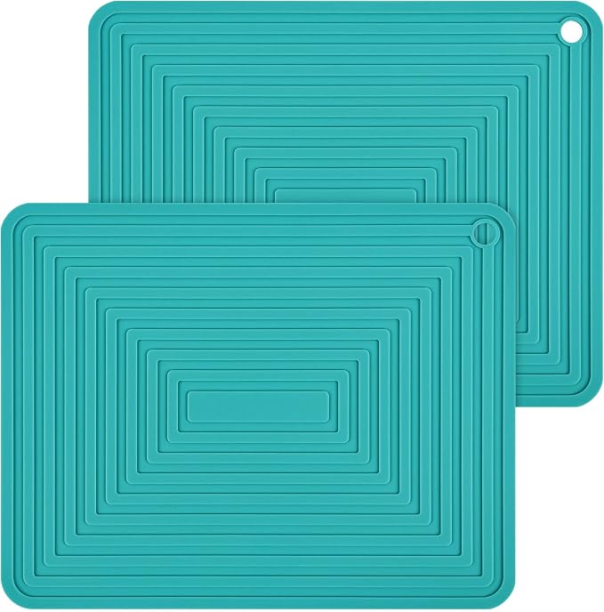 Silicone Trivet for Hot Dishes, Trivet Hot Pads for Kitchen, Trivets for Hot Pots and Pans, Silicone Pot Holders Mat for Table, Trivets for Quartz Countertops, Heat Resistant Mats Set 2 Teal