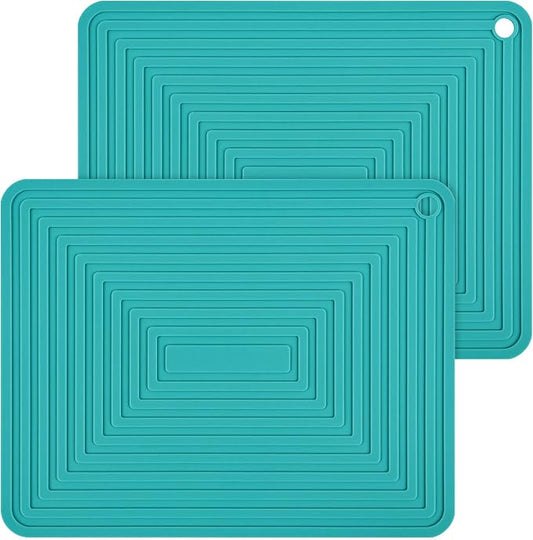Silicone Trivet for Hot Dishes, Trivet Hot Pads for Kitchen, Trivets for Hot Pots and Pans, Silicone Pot Holders Mat for Table, Trivets for Quartz Countertops, Heat Resistant Mats Set 2 Teal