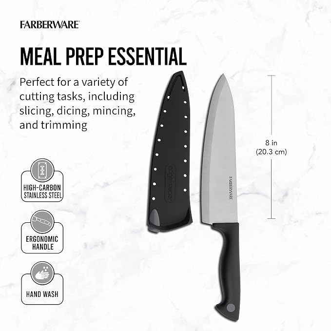 Farberware Edgekeeper 8-Inch and 3.5-Inch Kitchen Knife Set with Self-Sharpening Blade Covers, High Carbon-Stainless Steel, Razor-Sharp Chef and Paring Knives, Black