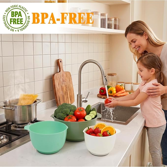 BoxedHome Classic Mixing Bowl Set, Microwave Safe, 3.5 quarts (Army Green) | BPA-Free Plastic,Dishwasher Safe,4-Piece (1.7, 2.5,3.5 & 4.5 Qt),Nesting Bowls for kitchen Baking,Salads,Meal Prep,RV,Camping