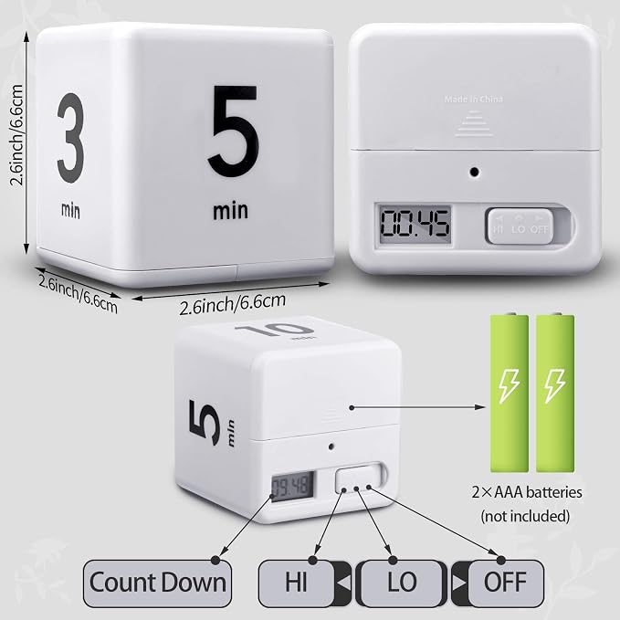 Weewooday 2 Pieces Cube Productivity Timer Flip Gravity Sensor Flip Countdown Countup Workout Timer Management 1 3 5 10 Minutes and 15 20 30 60 Minutes for Back to School Work Kitchen(White, Red)